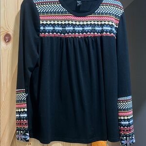 Women's Black Patterned Long Sleeve Top by Emory rose size x large